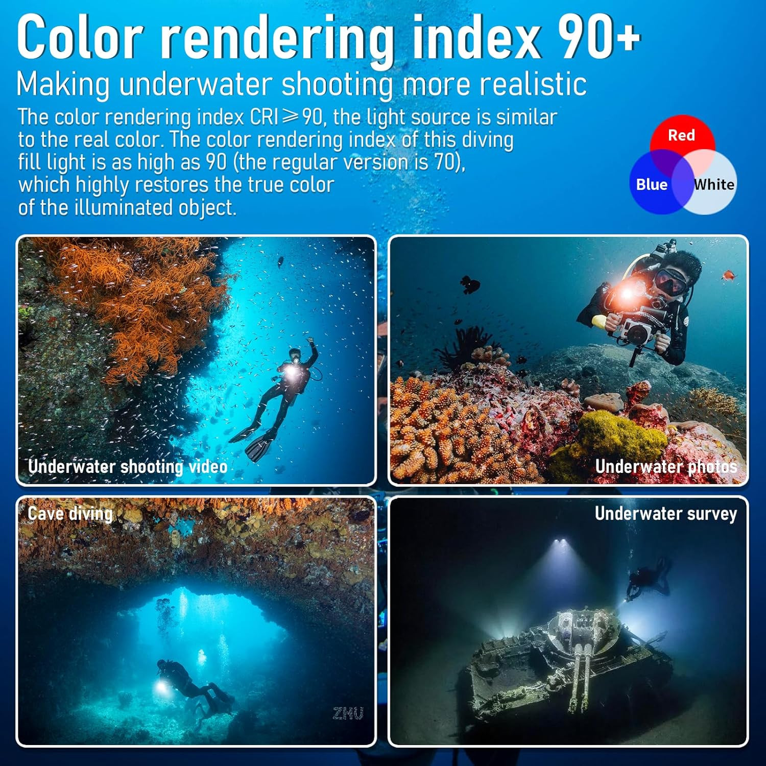 L15 10000 Lumens Underwater Video Light – 100M (330Ft) Waterproof Dive Video Lig