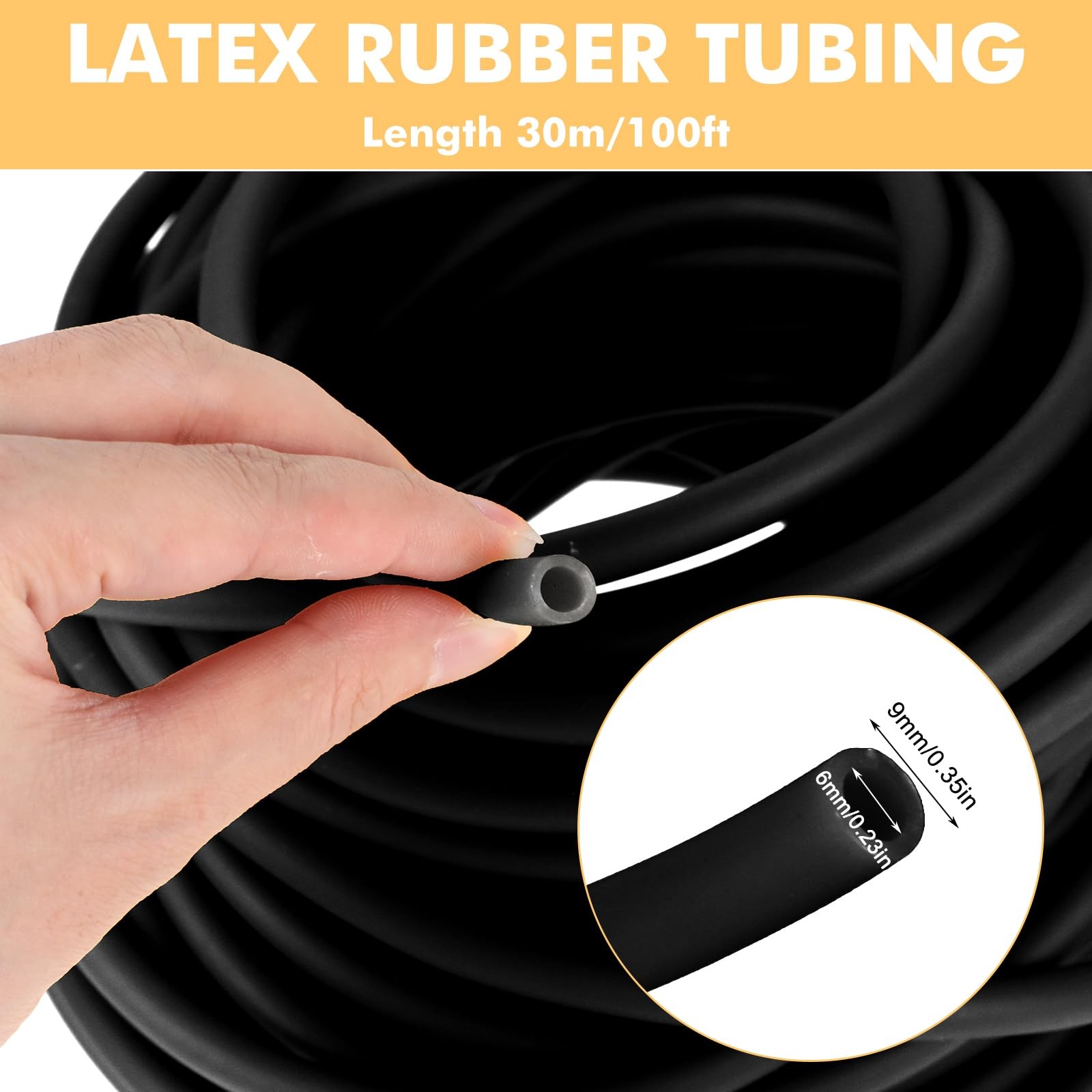 100 ft Latex Rubber 100 feet long, 1/4 inch ID, 3/8 OD, Black(100ft)