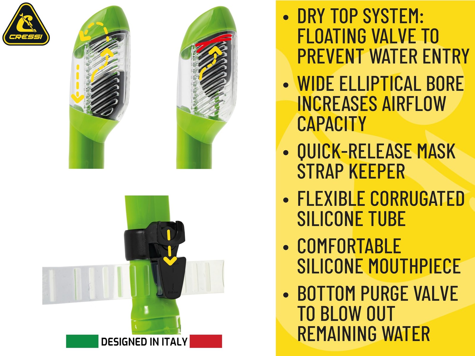 Adult Diving Dry Snorkel with Splash Guard and Valve – Supernova Dry: Designed i