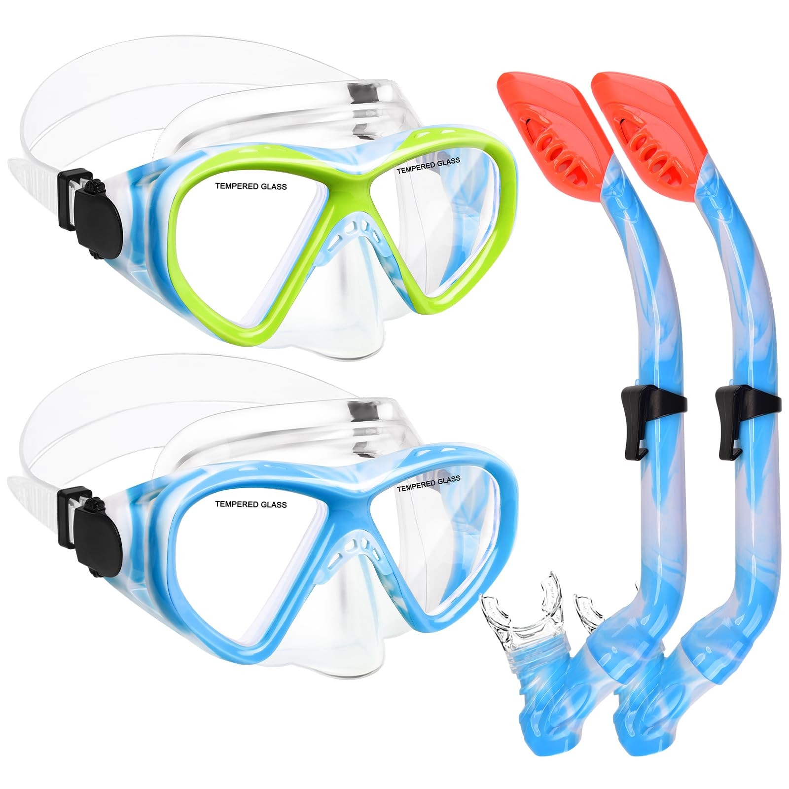 2 Sets Snorkeling Gear for Kids, Kids Snorkel Z-2Set(Blue yellow+Blue blue)