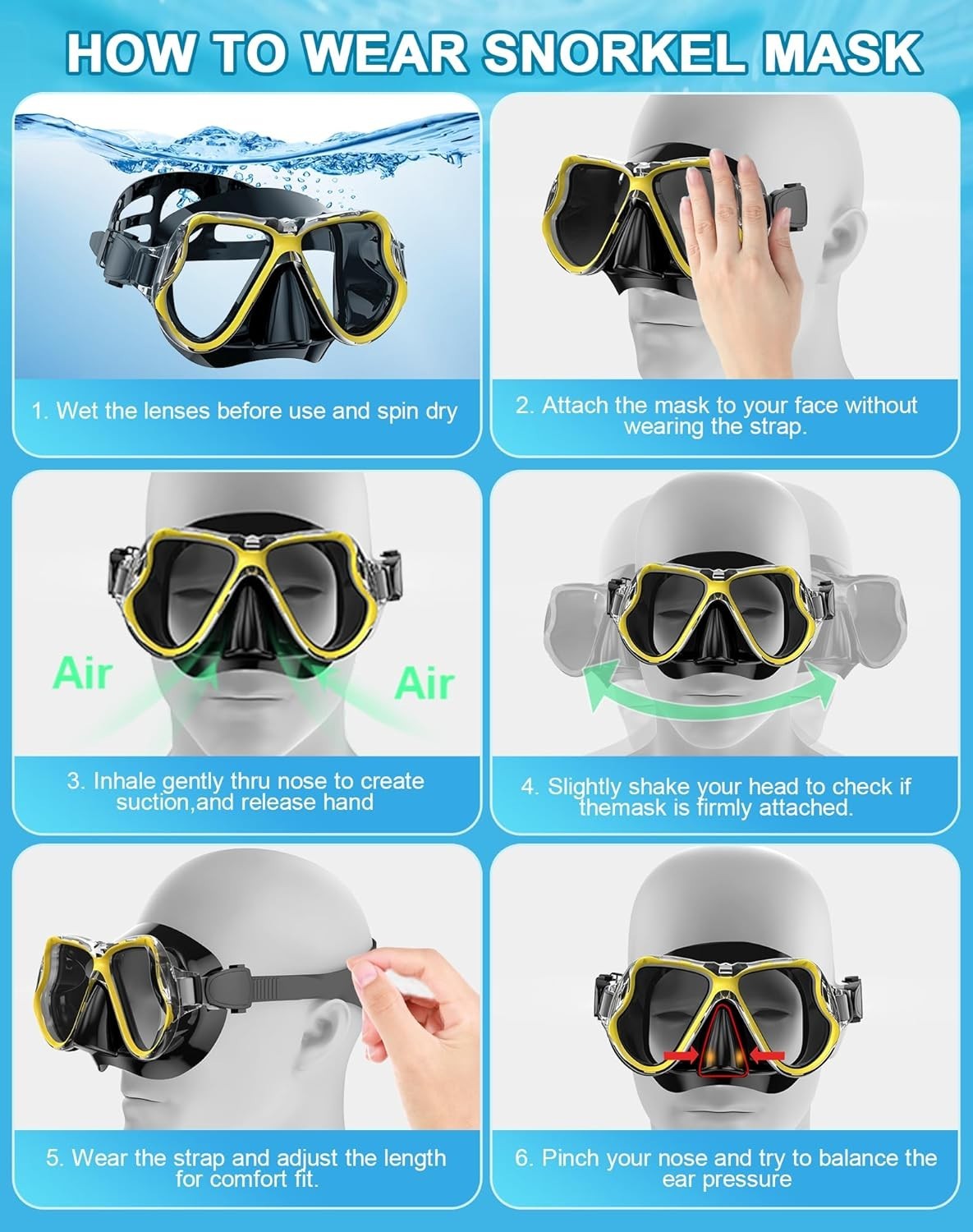 Dry Snorkel Set with Adjustable Strap, Black Yellow