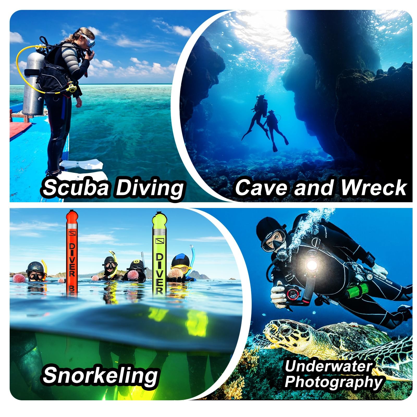Surface Marker Buoy Scuba with Reel, 6ft/180cm High Visibility Diving Open Bo…