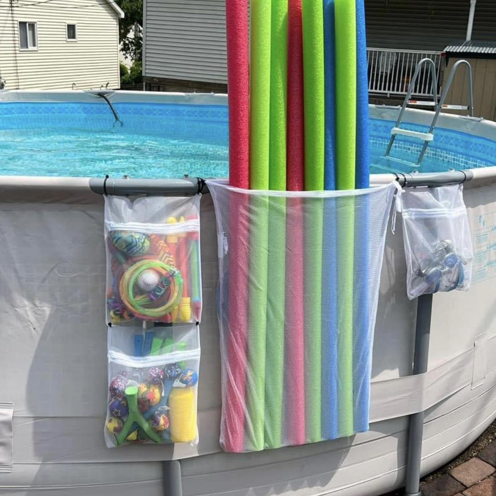 Poolside Perfection! 4-Pack Mesh Storage Bags for Toys, Pool One Size, White