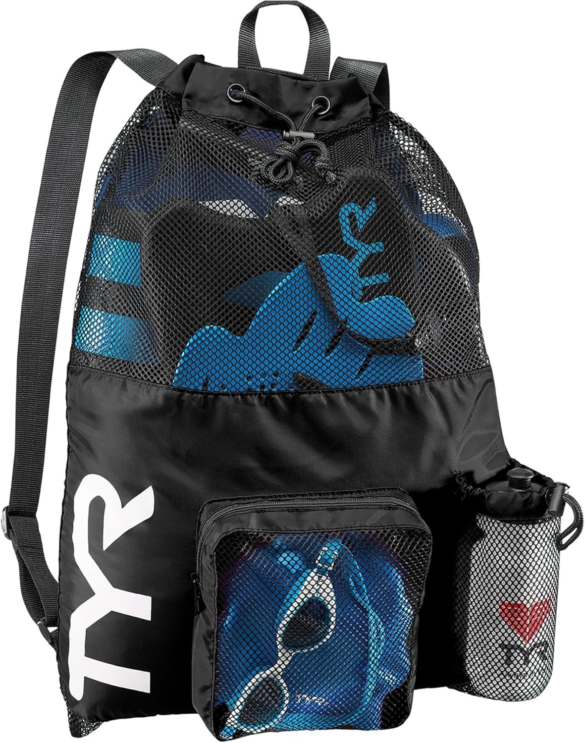 TYR Big Mesh Mummy Backpack for Swim, Gym and Workout Gear, Black, 40-Liter