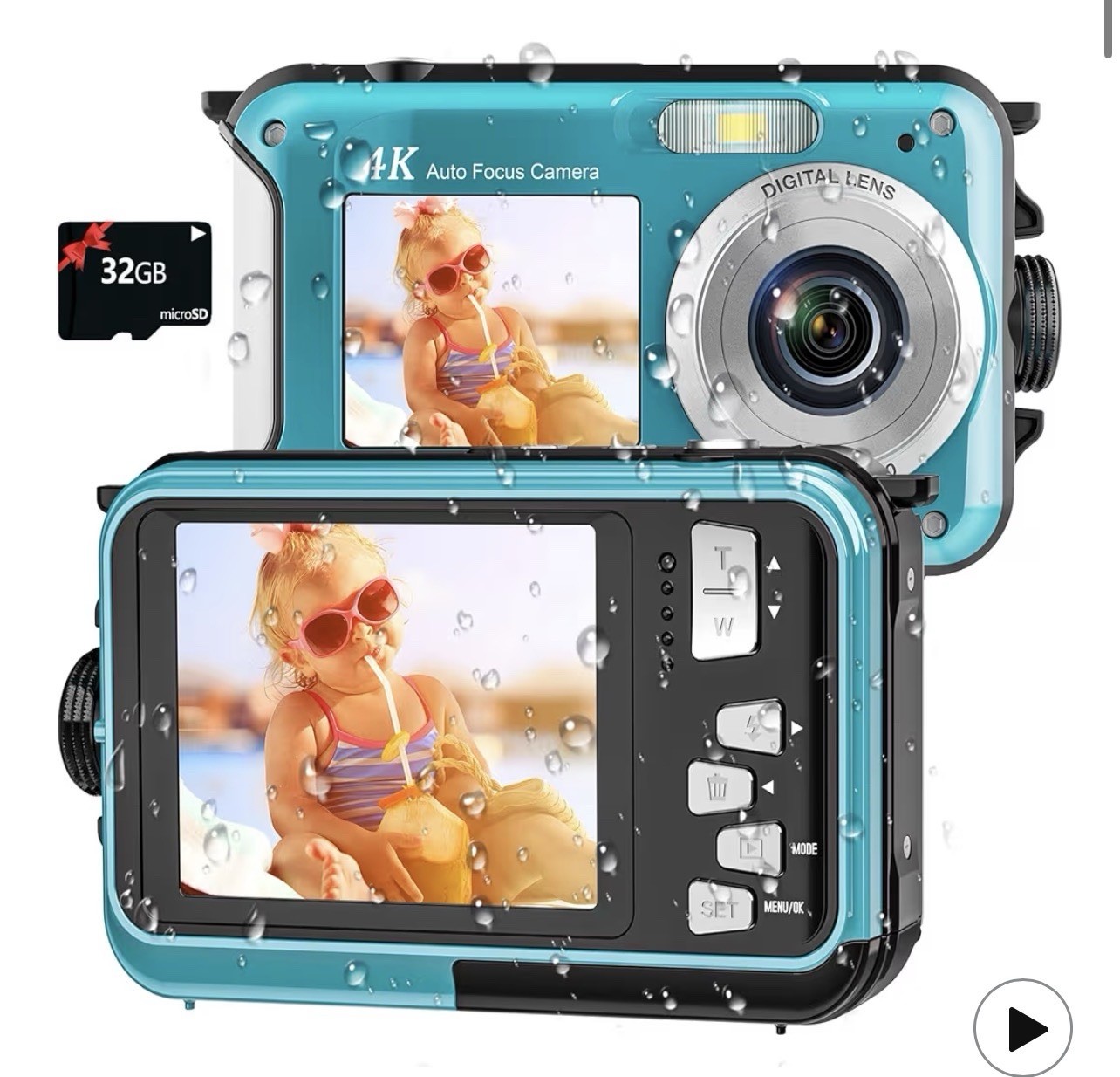 Waterproof 4K Auto Focus Camera with Dual Screens & 32GB microSD Card
