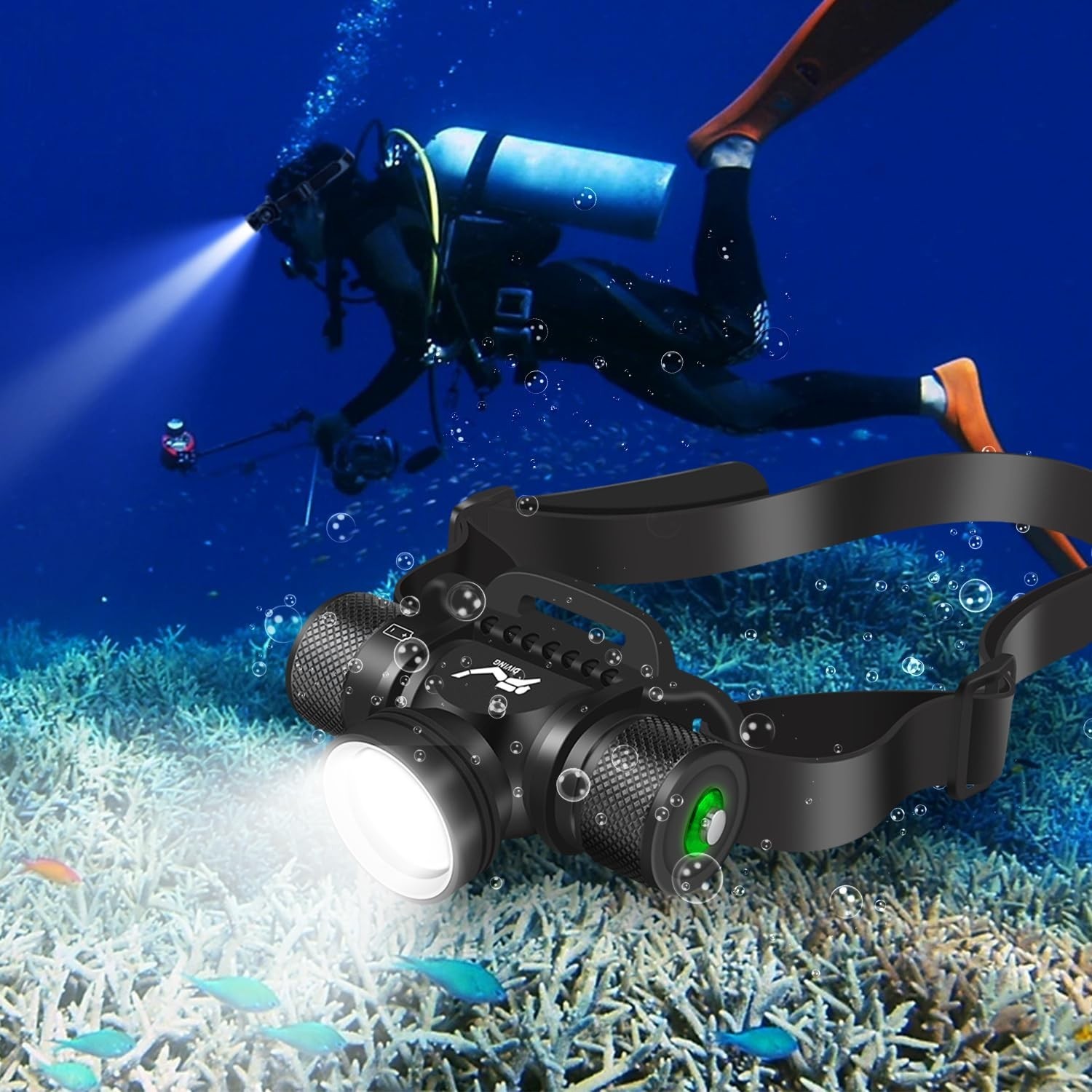 WINDFIRE Scuba Diving Light, Long Range Diving Flashlight Headlamp, 5 Modes D…