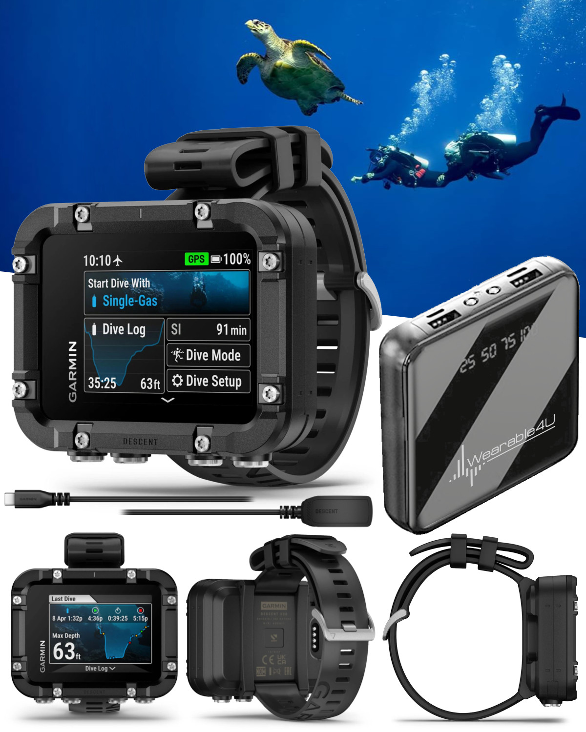 Garmin Descent X30 Rugged Dive Computer Surface GPS 2.4″ Display w/ PowerBank