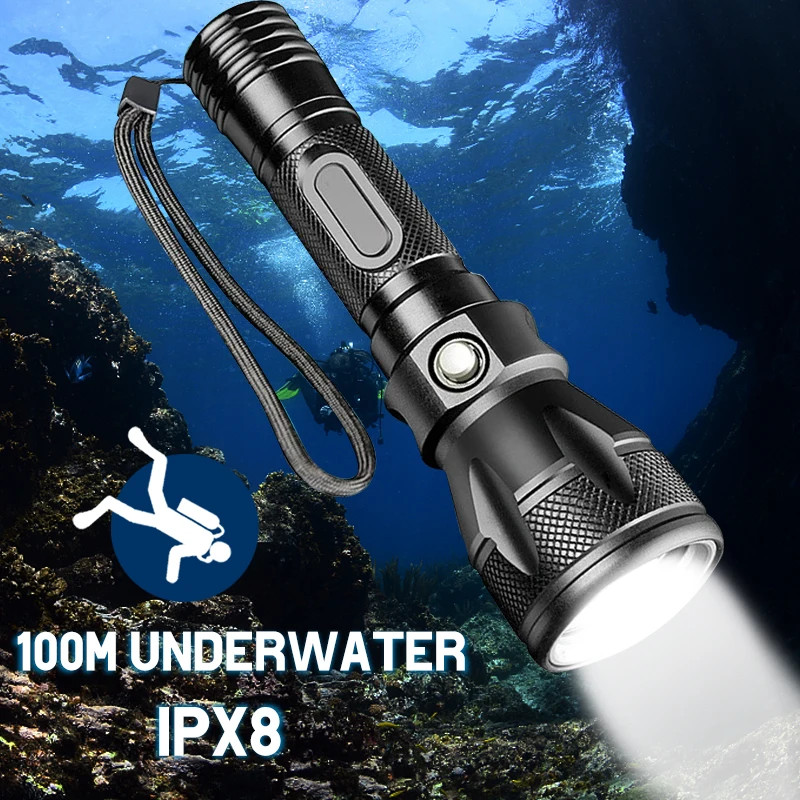 Diving LED Flashlight Underwater 200m Rating Dive Light 5 Lighting Modes US
