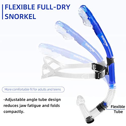 Swim Snorkel for Lap Swimming, Dry Top Front Swimmer Gear for Adult Blue