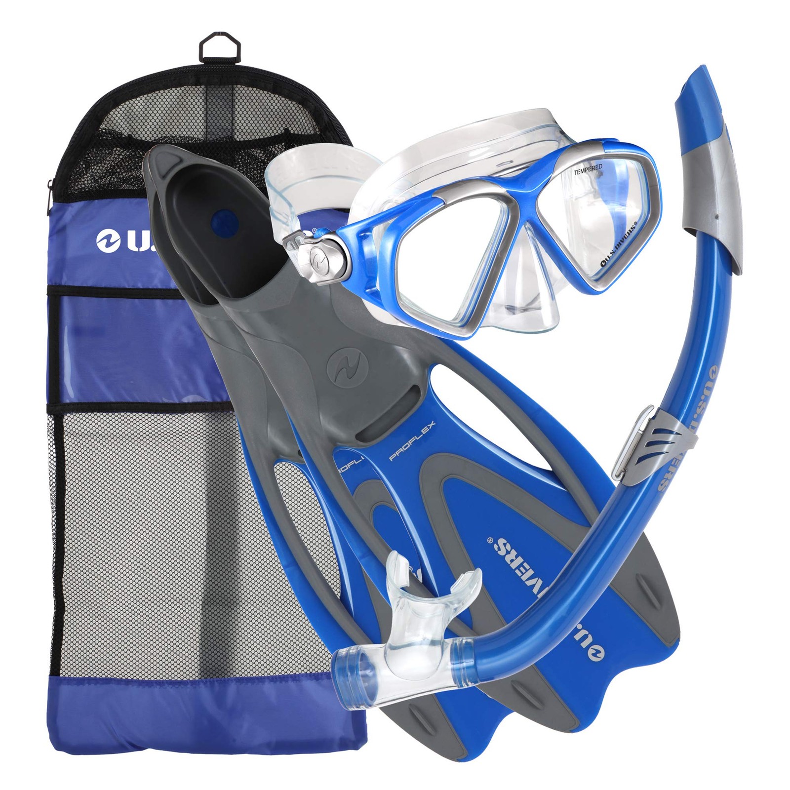 U.S. Divers Cozumel Snorkeling Set. Adult X-Large 11.5 – 13, Electric Blue