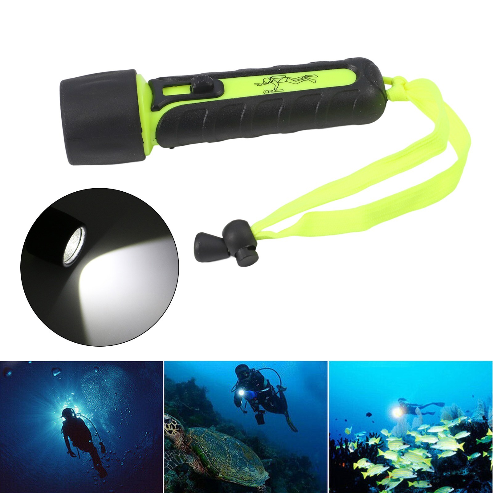 Diving Flashlight Torch PC+TPE Portable Underwater Waterproof LED Lamp