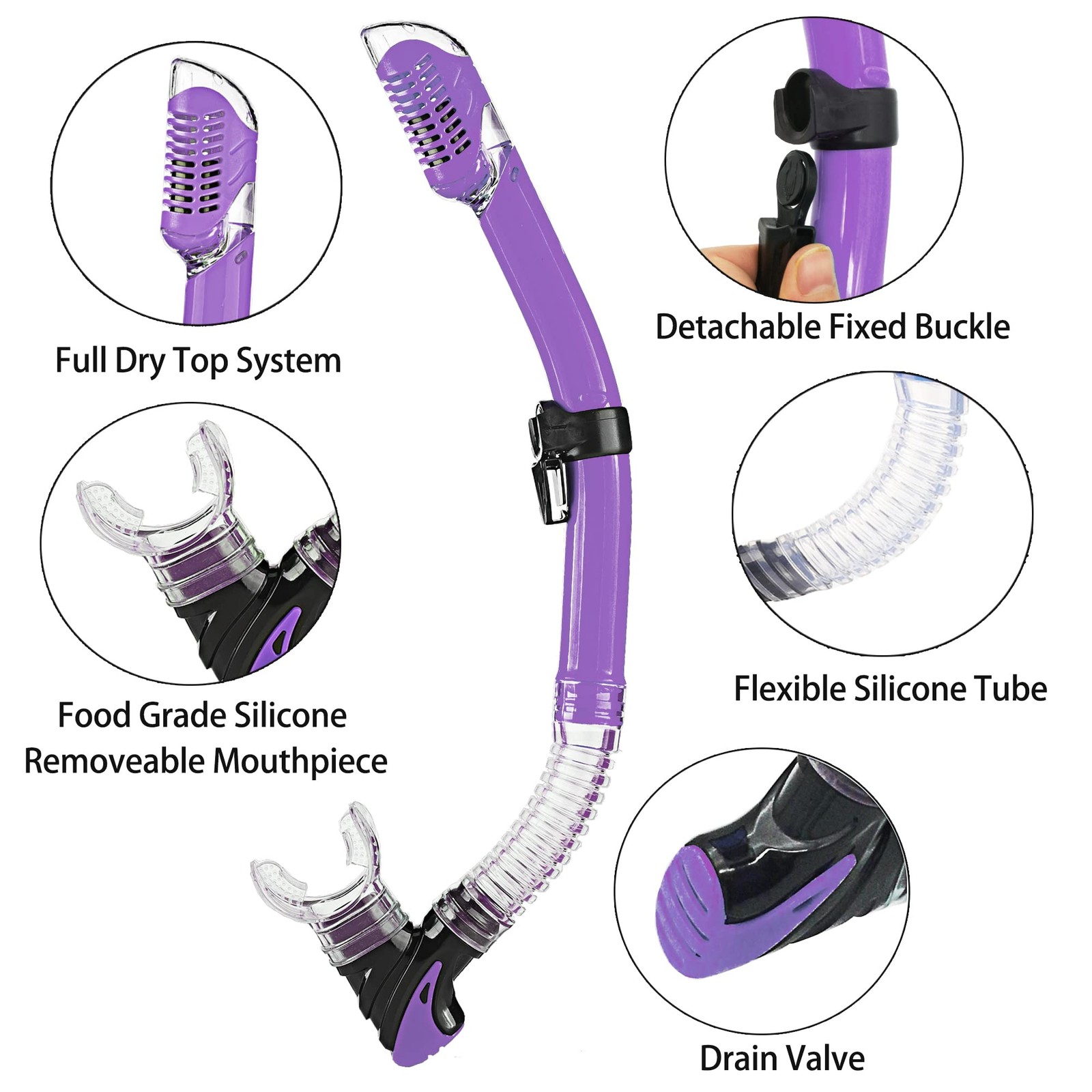 DiVLMT Snorkeling Gear for Adults with US Men 4-8.5 | Lady 6-9.5, Purple