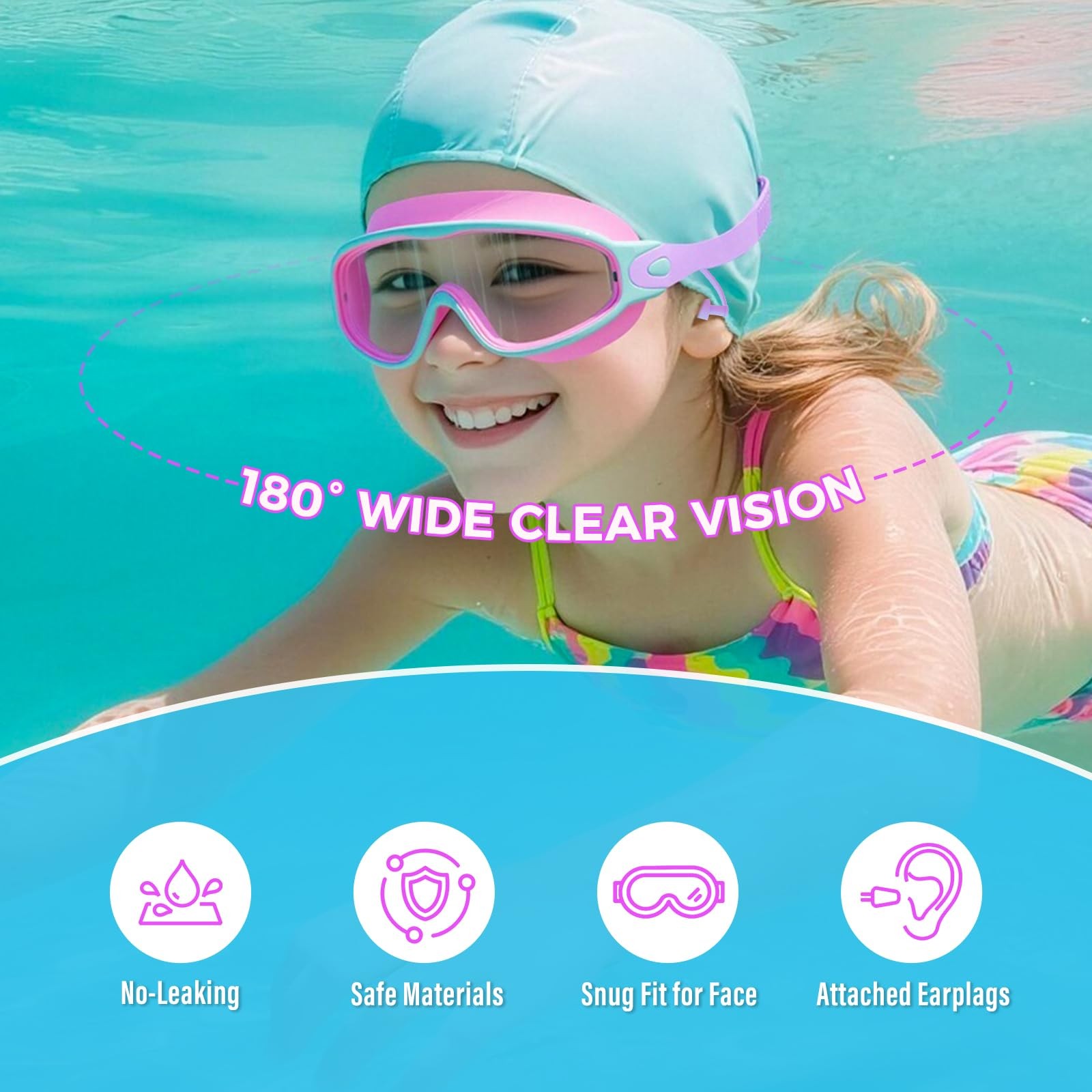 CMBJJU 3 Pack Swimming Goggles, Medium, 3pack-purple+colorful Blue+green-sg09