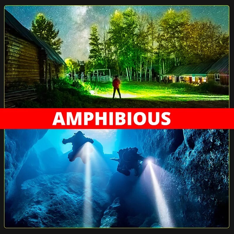 Scuba Diving Flashlight 3000 Lumens Unde Water 100 Meters Waterproof LED Power