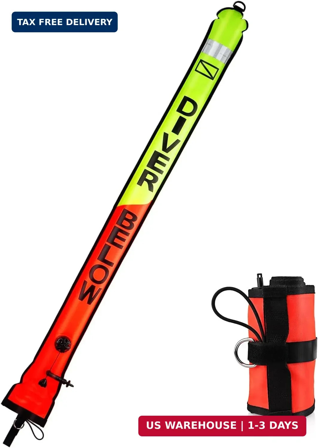 Surface Marker Buoy, 5ft Scuba SMB High Visibility Open Bottom Dive Buoy with Or
