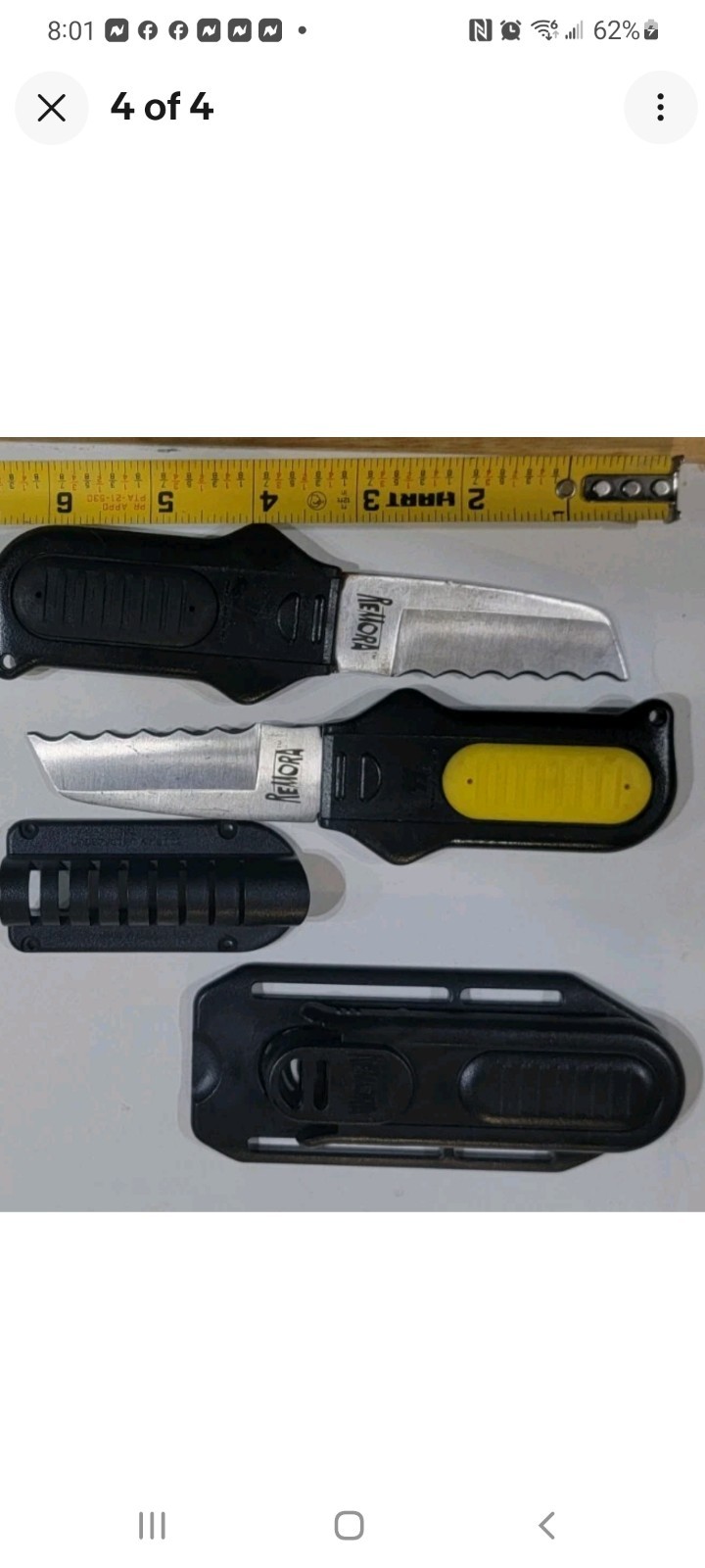 Remora Scuba Diving Knives w/ 1 Sheath (2), Yellow/Black Handle, Serrated