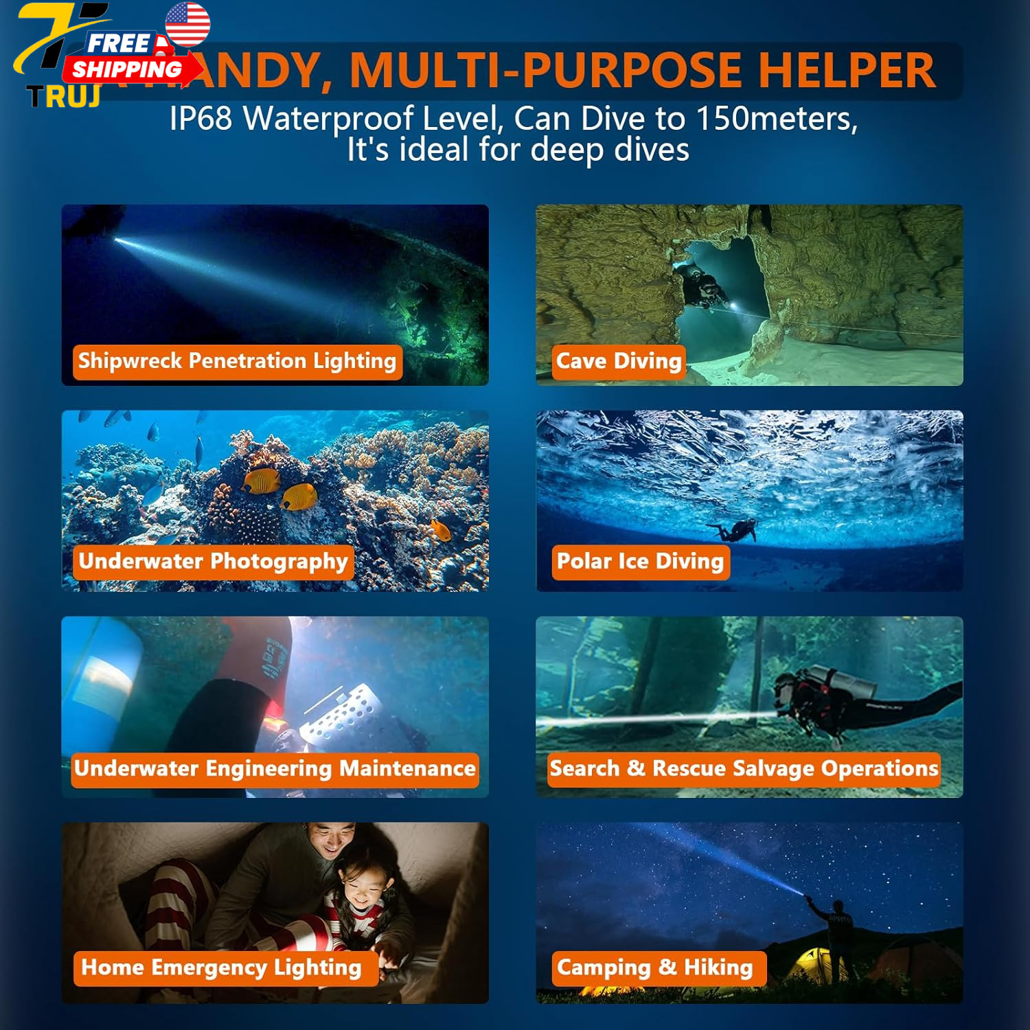 ORCATORCH ZD710 MK2 2-in-1 Zoomable Dive Light 4-72 Degrees Adjustable Beam