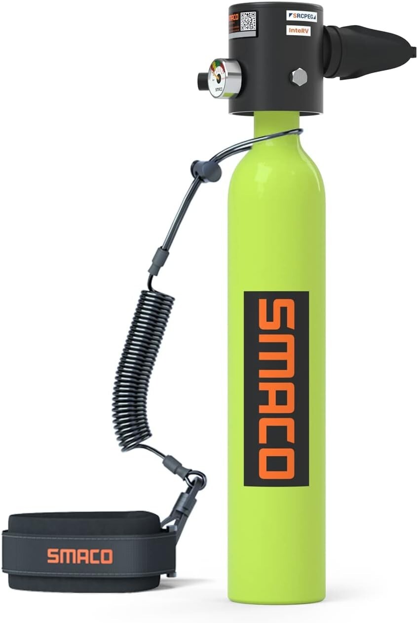 SMACO Mini Scuba Tank 0.5L, 3000Psi/200Bar Max PSI, 33ft Support About 6 Minutes