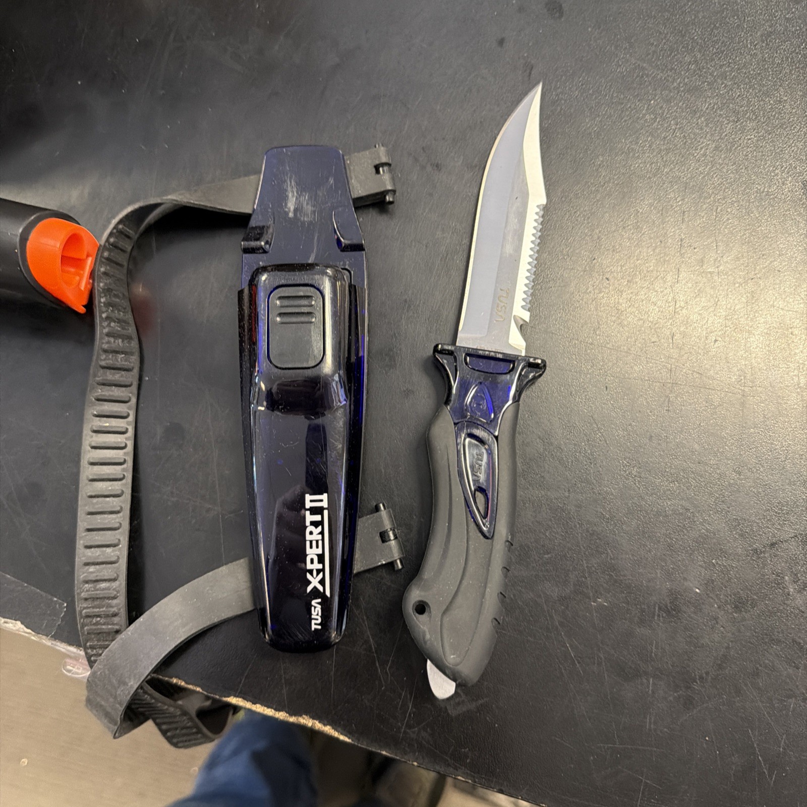 Tusa Imprex X-Pert II Scuba Dive Drop Point Knife w/ Sheath & Leg Straps Black