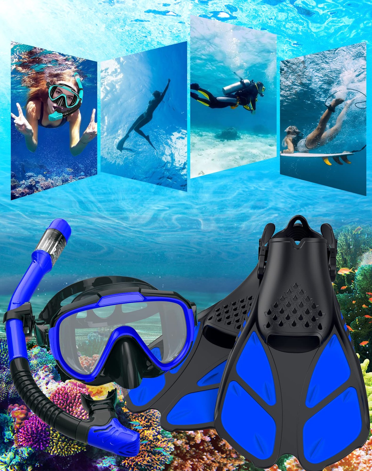 Snorkeling Gear for Adults Men ,4 in 1 Snorkel Set with Panoramic View Diving…