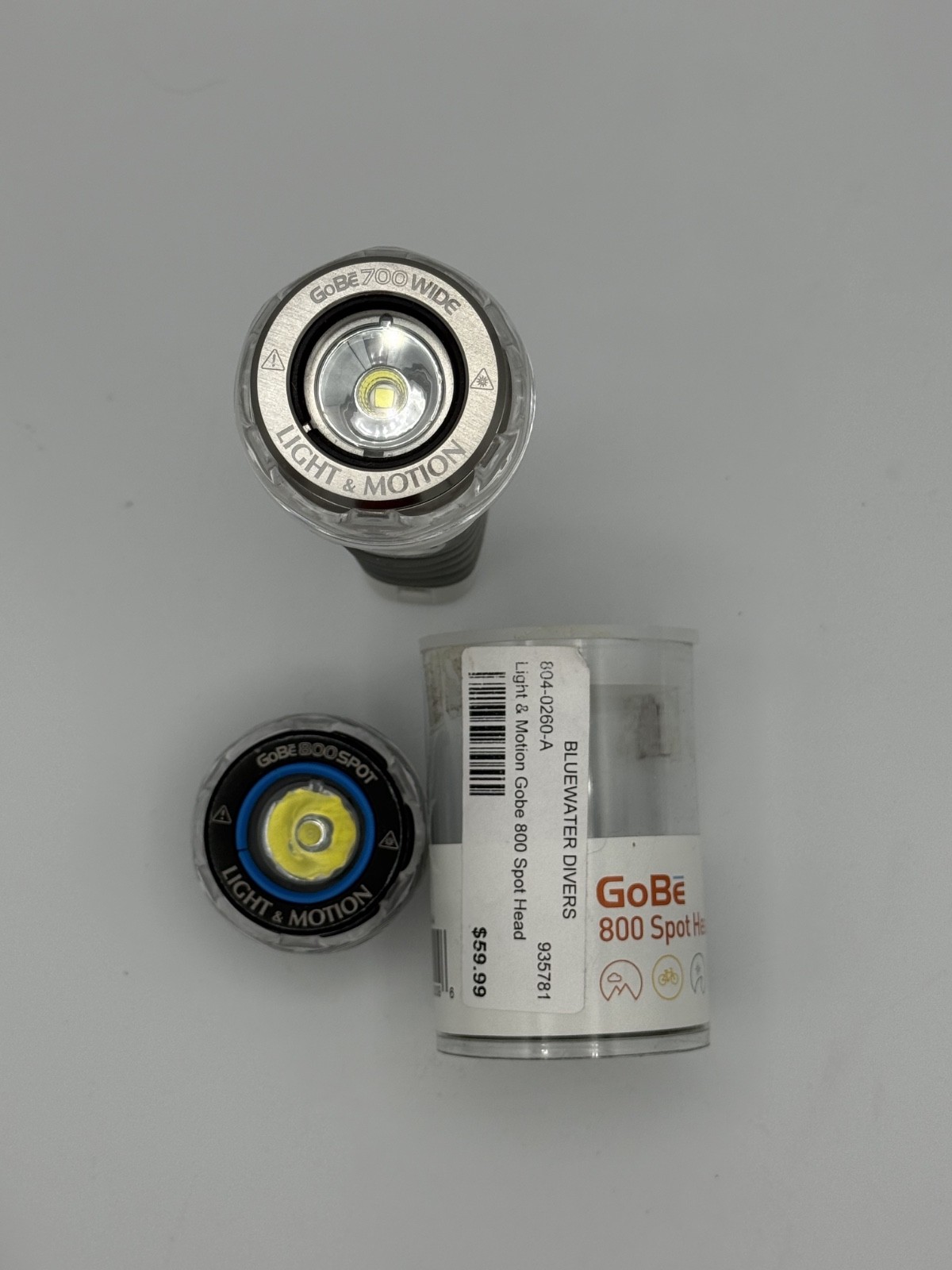 Light and Motion GoBe 700 Wide Light (Scuba) w/ 800 Spot Head and Charger