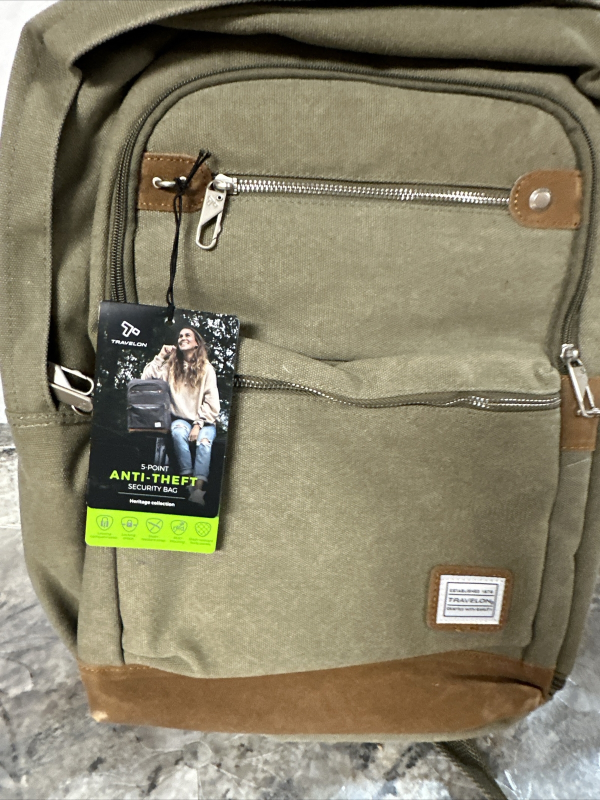 Travelon Heritage Anti-Theft Backpack Sage Green 13” X 17.5” X 6” New With Tags