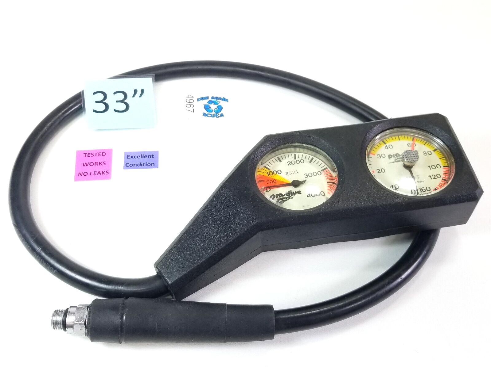 Pro Dive Scuba 2 Gauge Twin Console 5000 Pressure Gauge SPG 160ft Depth #4967