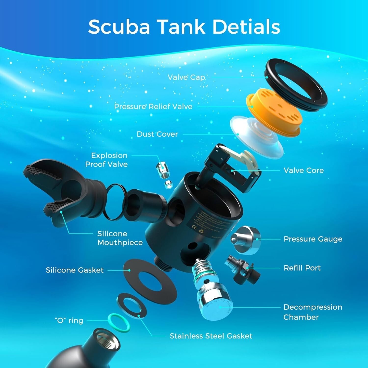 Trimix Mini 0.5L Scuba Diving Lung Tank Snorkeling Mask Hand Pump Cylinder 10min