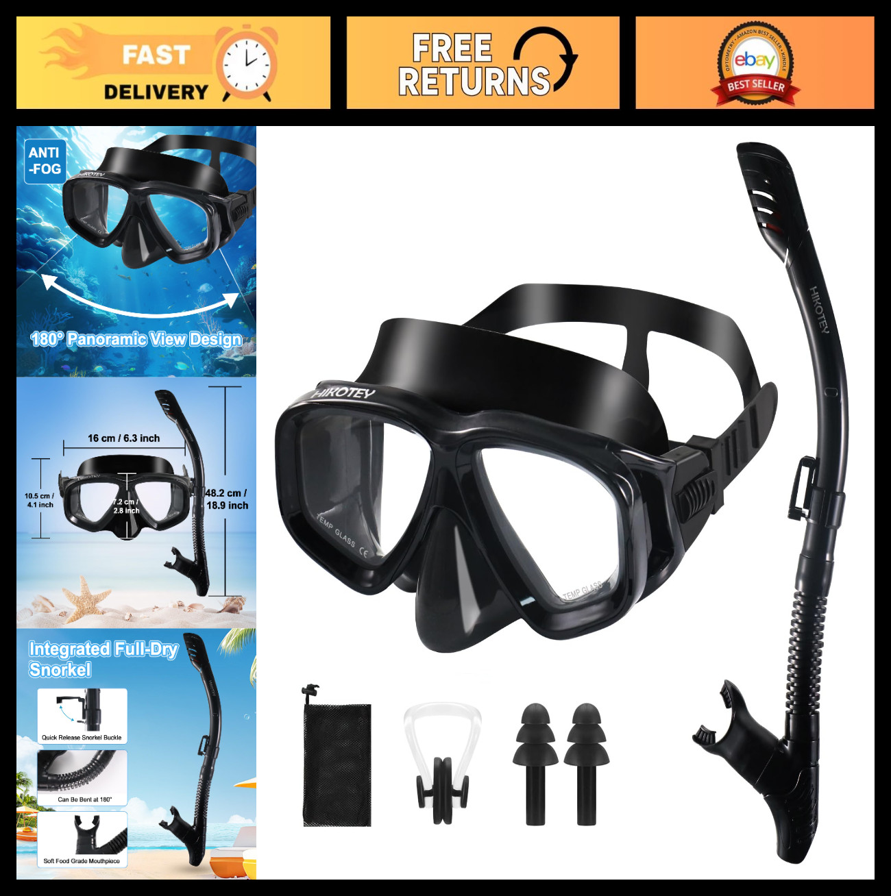 Full Dry Snorkeling Mask Set for Adults – Anti-Fog, HD Panoramic View, Unisex
