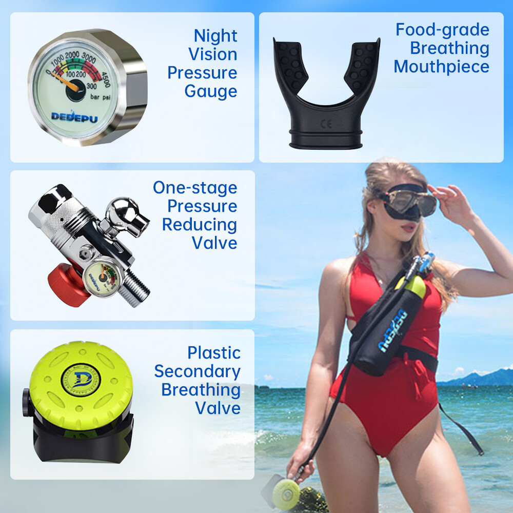 DEDEPU Scuba 1L Oxygen Tank Underwater Breath High Pressure Pump +Diving Glasses