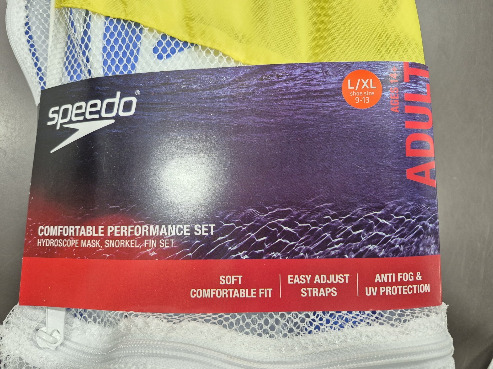 NEW Speedo Dive Snorkel Set (Fins, Mask and Snorkel) Adult L/XL With Carry Case