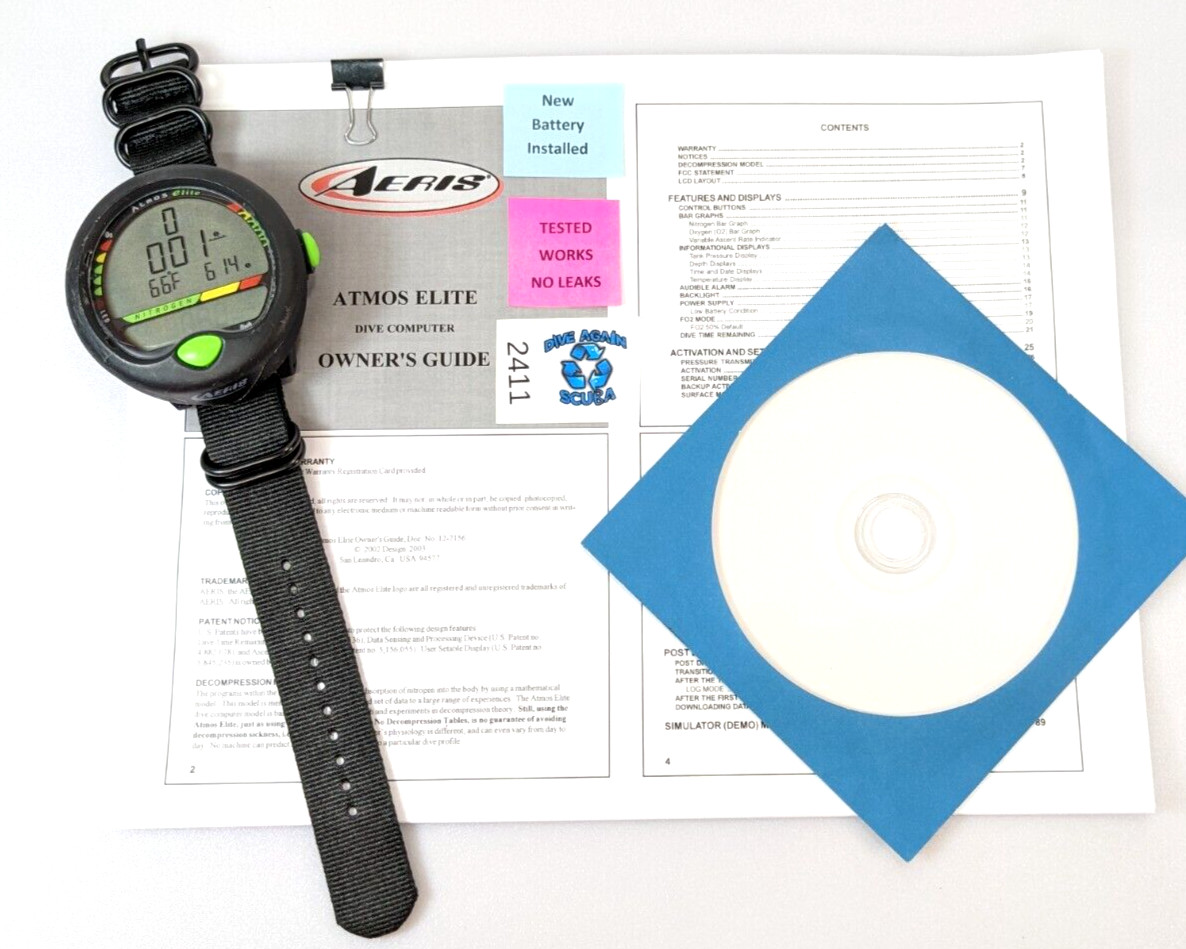 Aeris Atmos Elite Wrist Wireless Hoseless Nitrox Scuba Dive Computer #2411