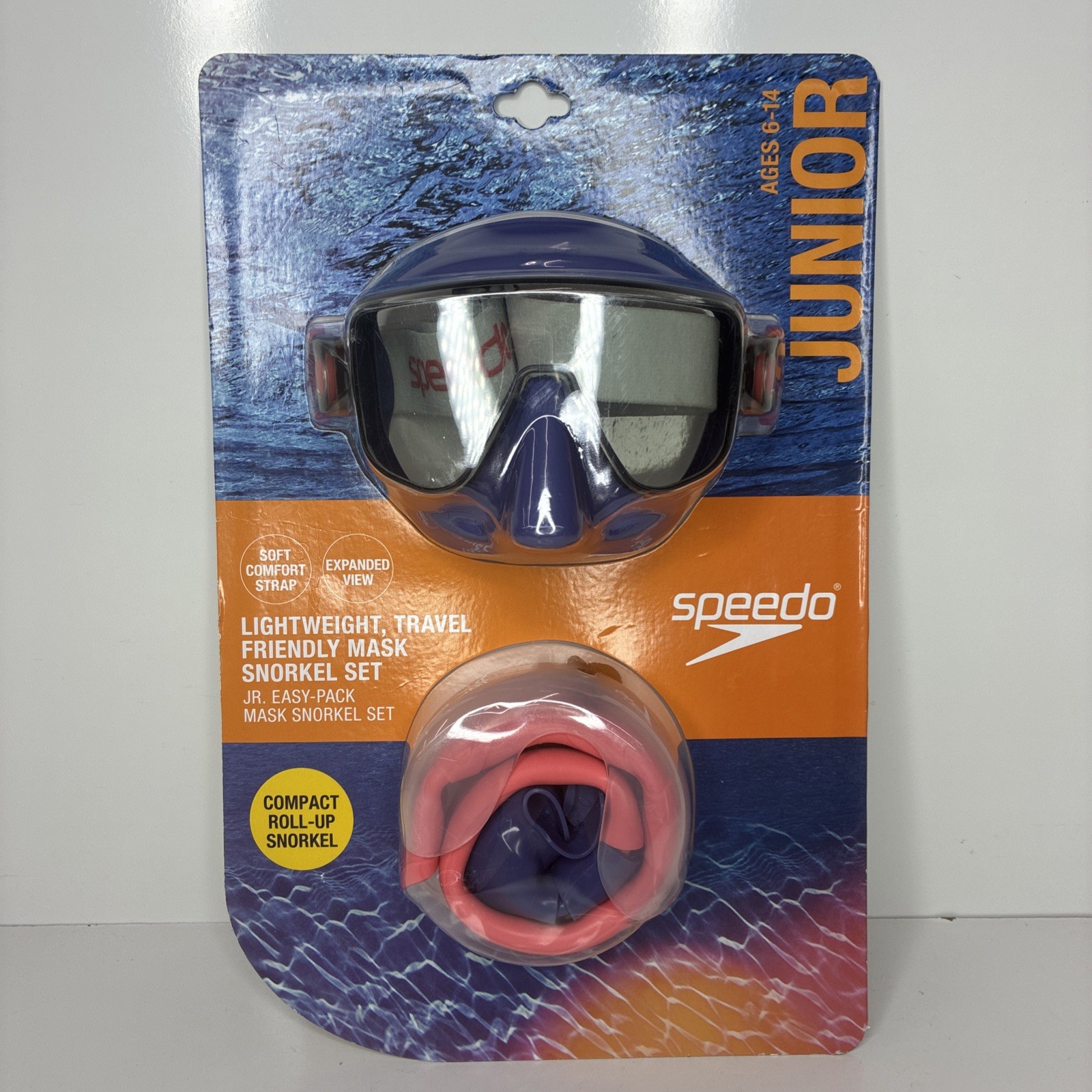 Speedo Junior Travel Mask and Snorkel Set – Blue/Grey/Coral: Speedo Goggles Ages