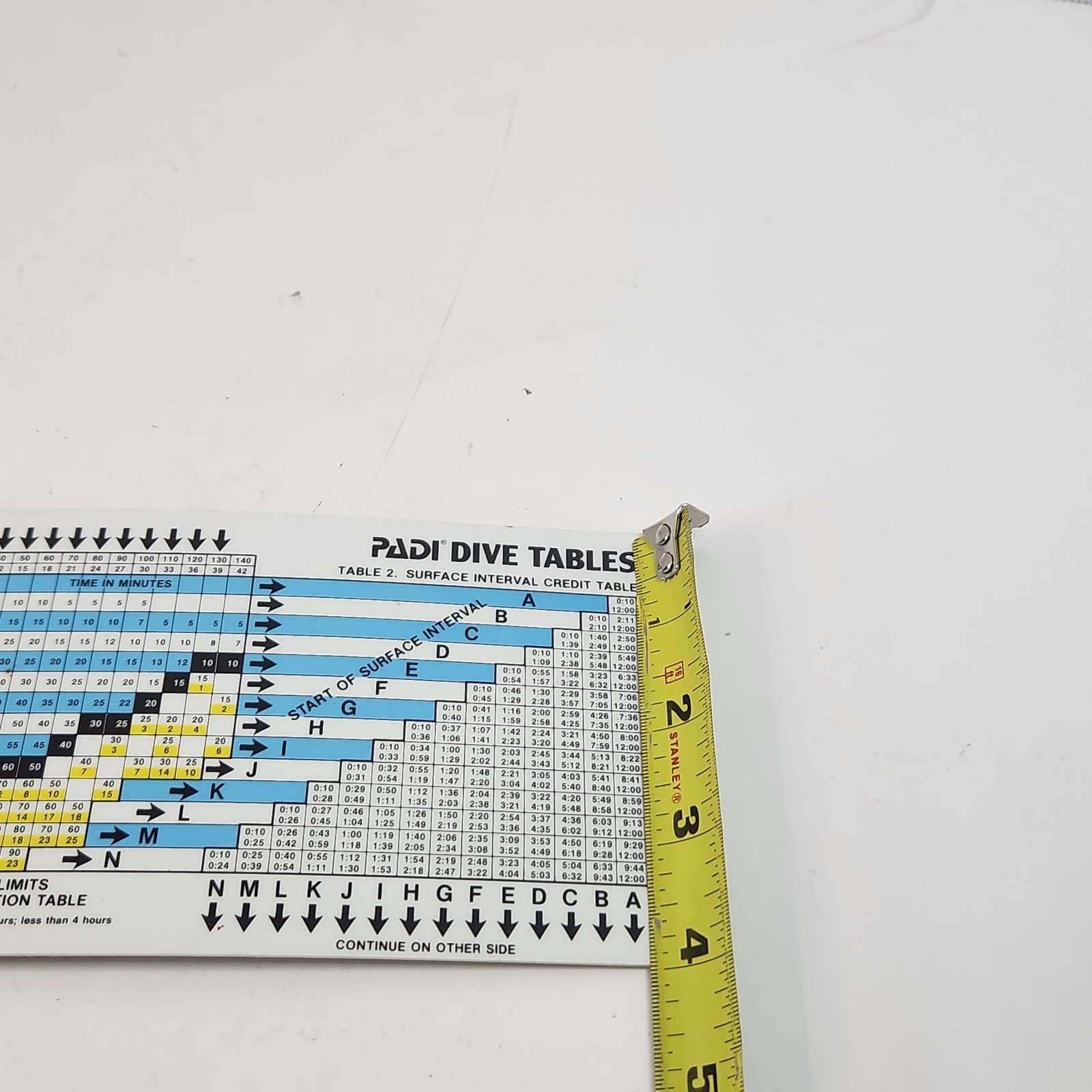 PADI DIVE TABLES Chart – 1983 Plastic Waterproof Laminated