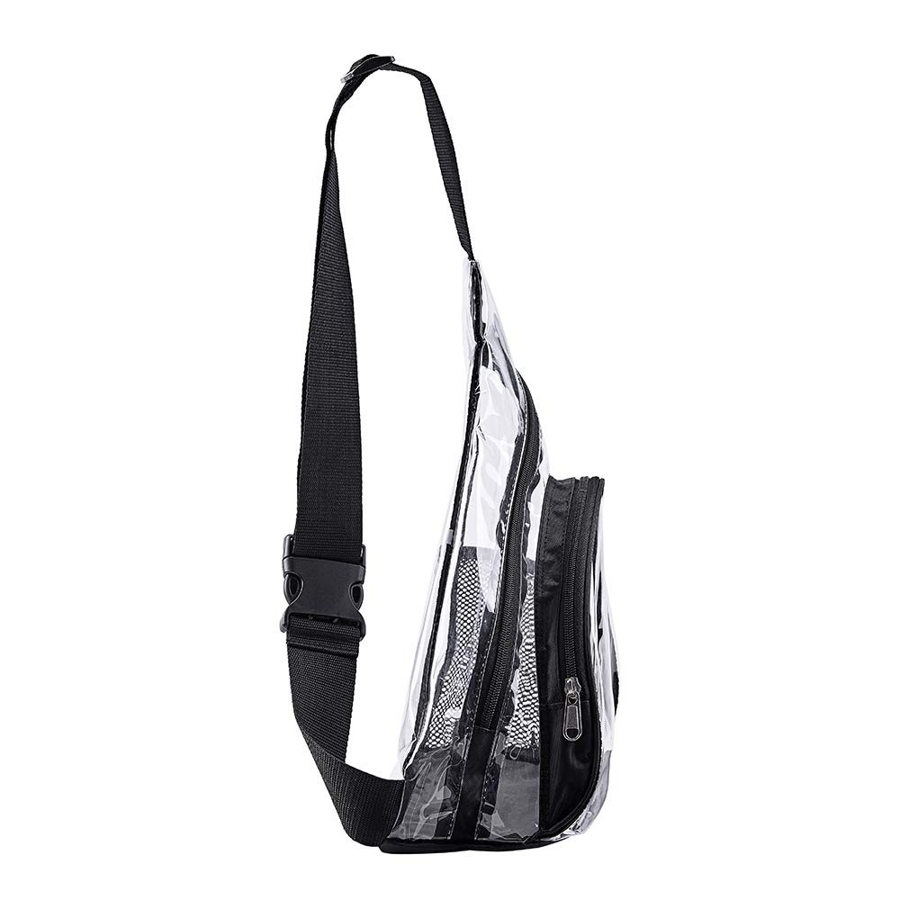 Clear PVC Sling Bag – Stadium Approved Shoulder Crossbody Large, Black
