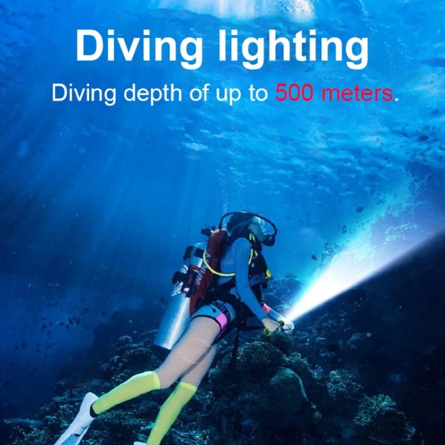 Professional Diving Flashlight IPX8 USB Rechargeable Light Scuba Diving Torch