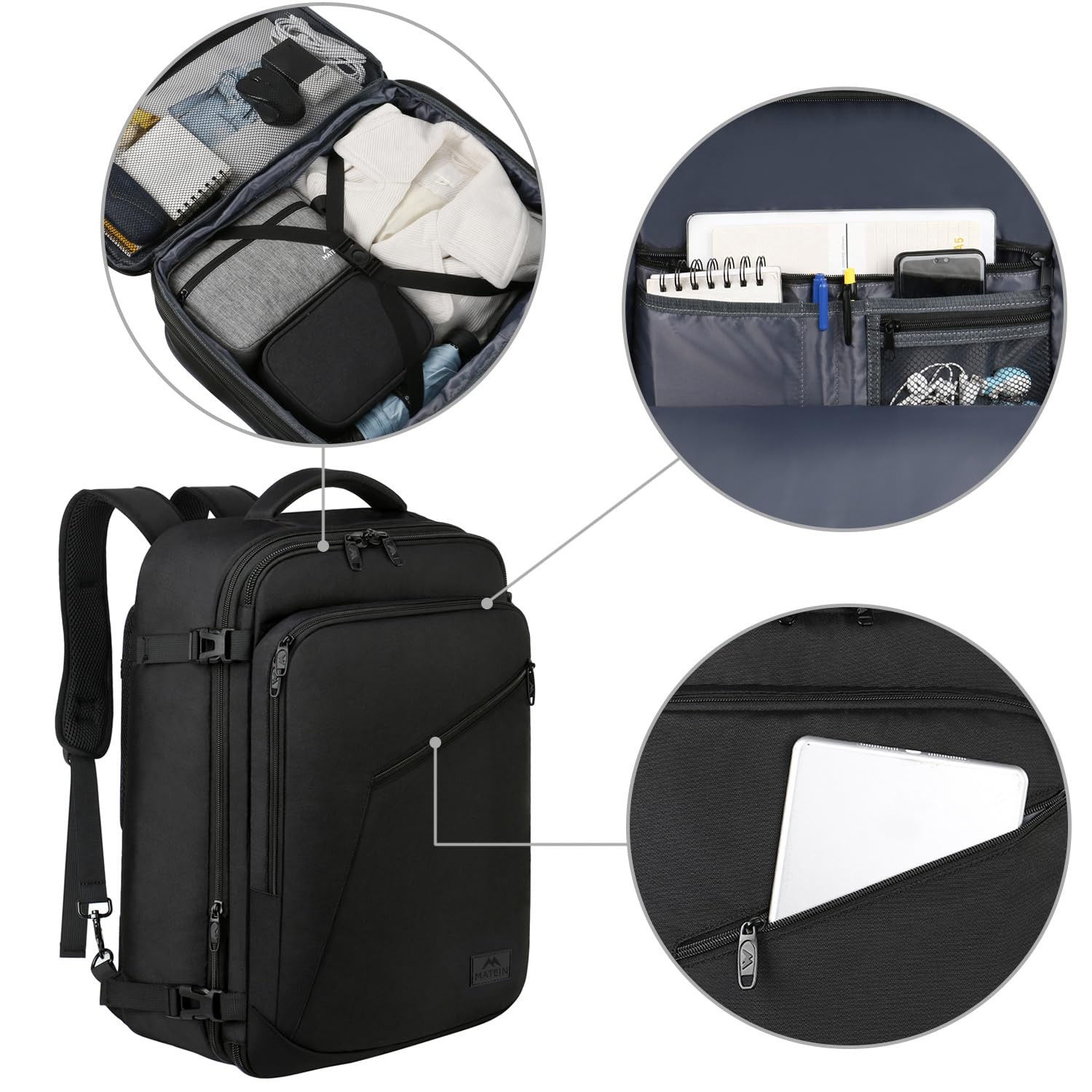 MATEIN Carry on Backpack, Extra Large Travel Backpack X-Large, Black