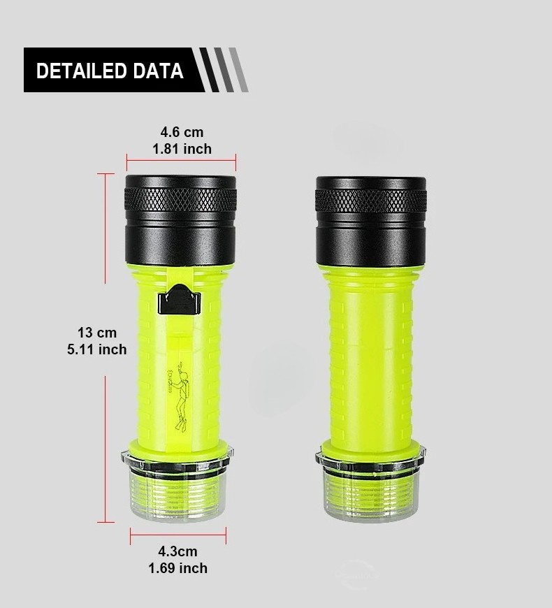 Professional Diving Flashlight IPX8 USB Rechargeable Light Scuba Diving Torch