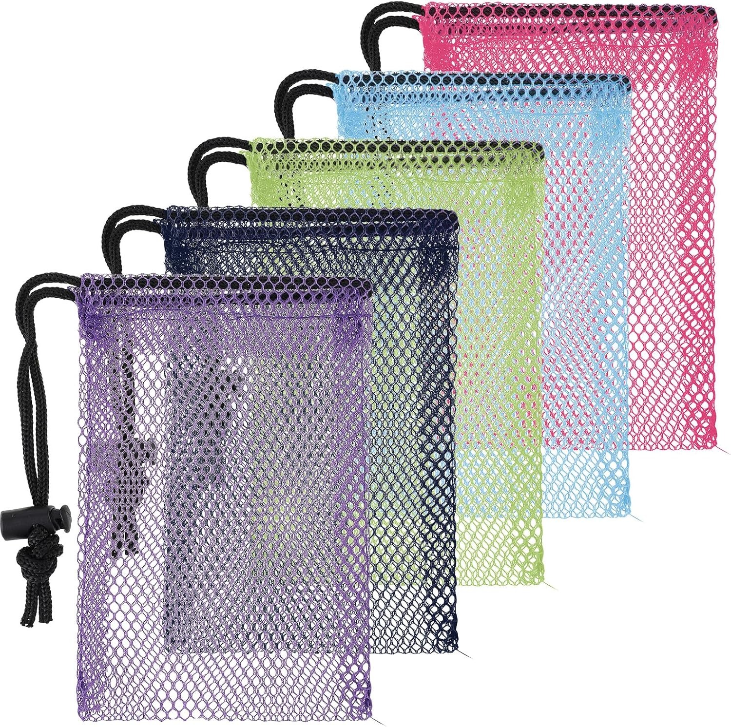 5 Pcs Colorful Drawstring Mesh Bags – 6 x 4 Inch Small Nylon Multicolor