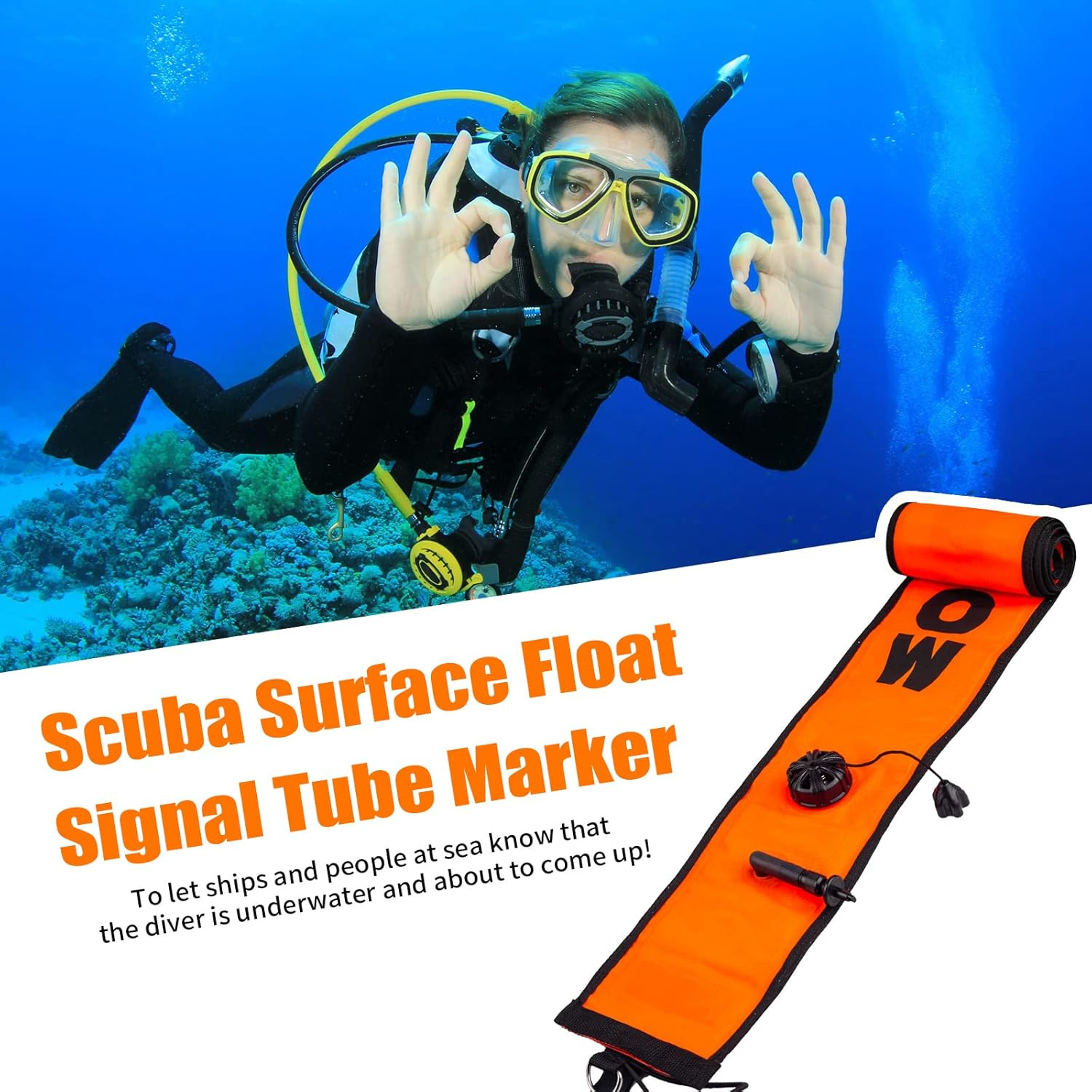 Diving SMB Surface Marker Buoy, High Visibility Inflatable Scuba Signal Tube wit