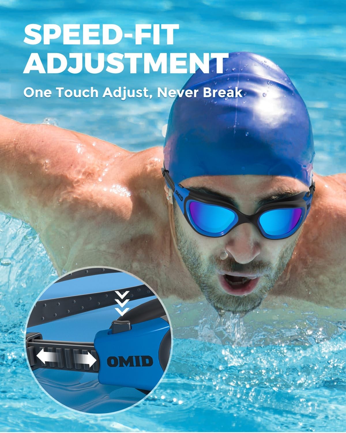 OMID Swim Goggles, P2 Polarized One Size, A0-black Blue Frame Lens
