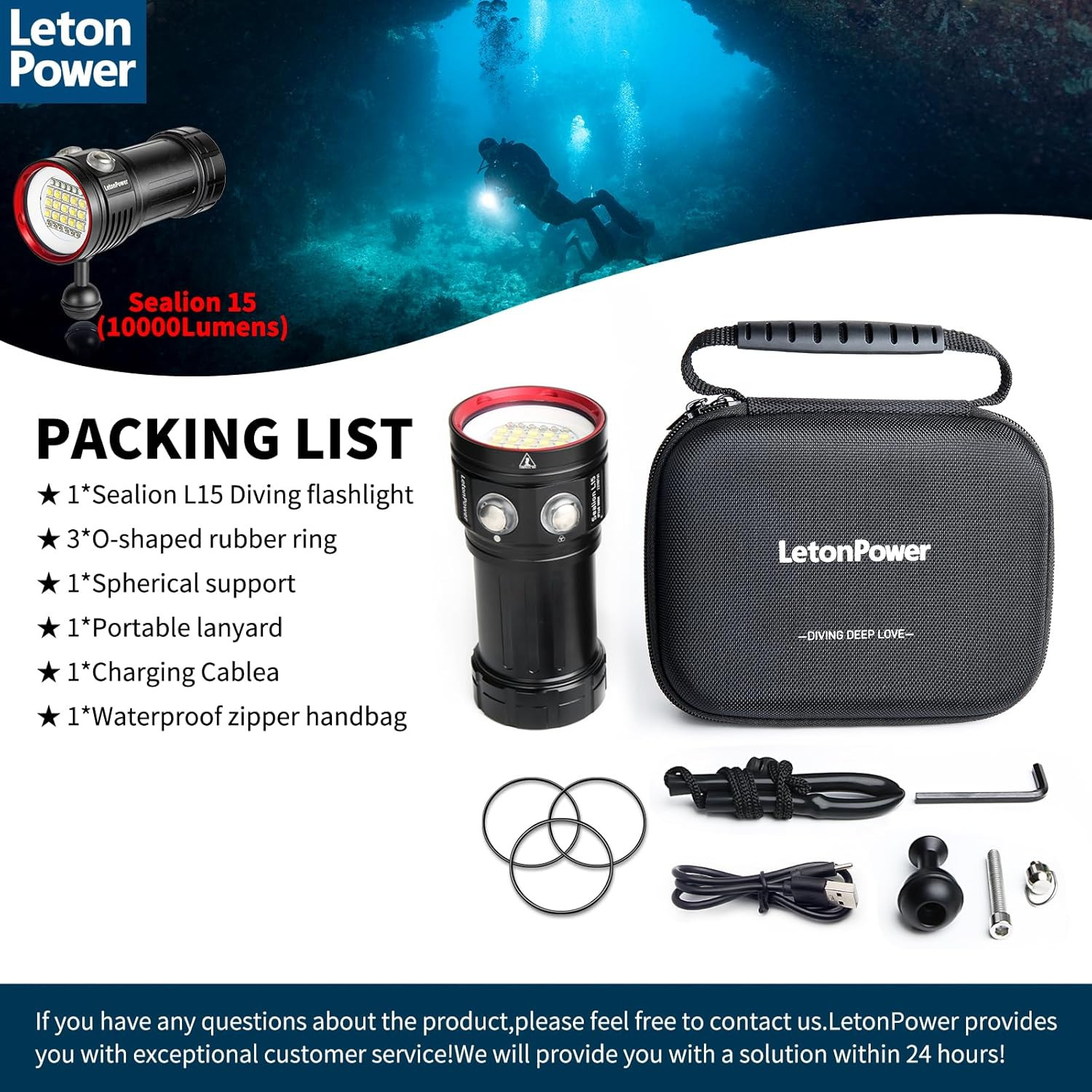 L15 10000 Lumens Underwater Video Light – 100M (330Ft) Waterproof Dive Video Lig