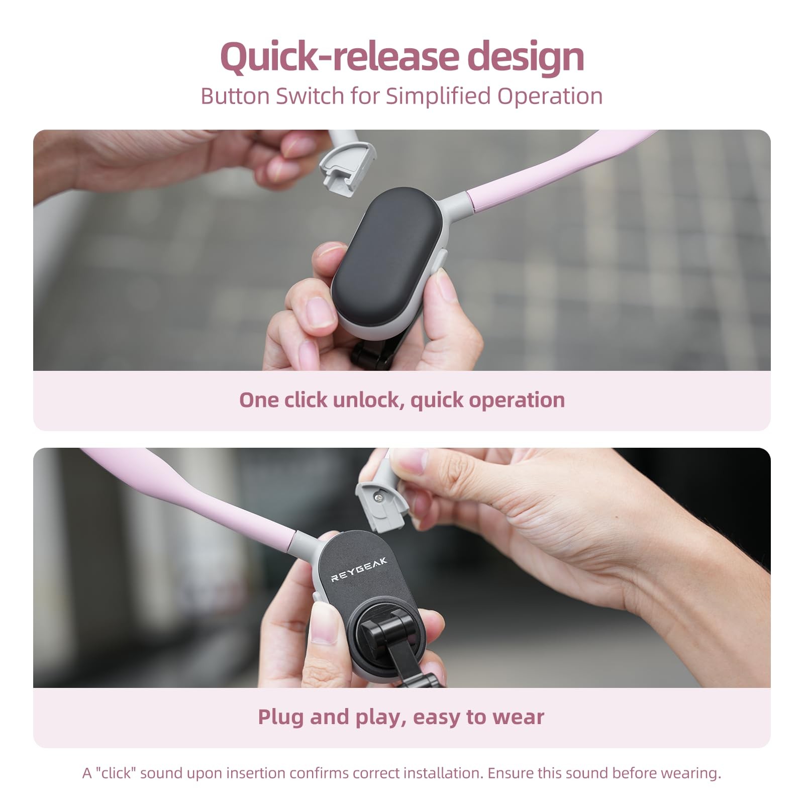 REYGEAK Magnetic POV/Vlog Phone Neck Mount 4 x 10 x 15 inches, Sakura Pink