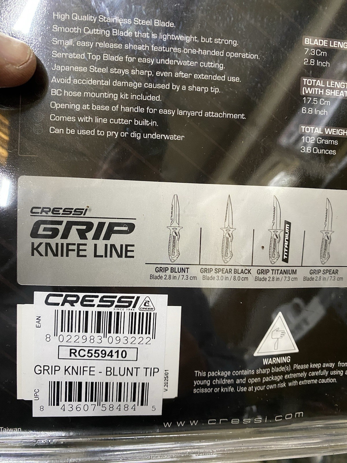 CRESSI Diving Knife for Scuba, Snorkeling, Spearfishing | The Grip – Blunt