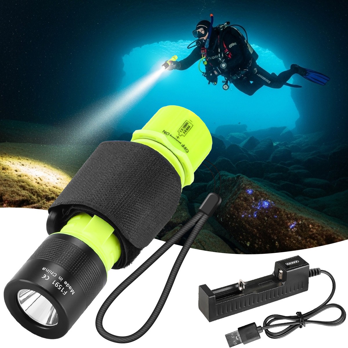 1-2PACK Underwater 80ft Diving Flashlight Waterproof Scuba Dive Torch Snorkeling