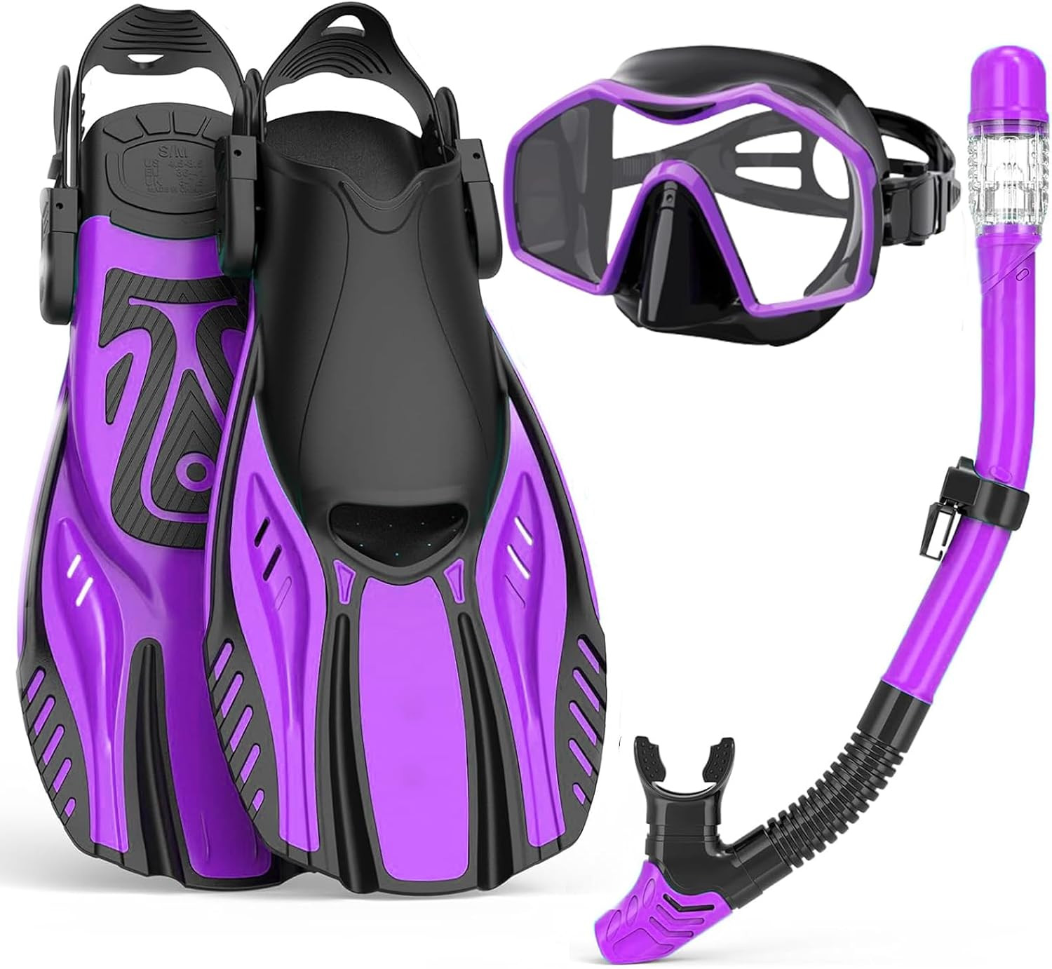 Snorkeling Gear for Adults,Mask Fins Snorkel Set,Panoramic View Diving Mask Anti