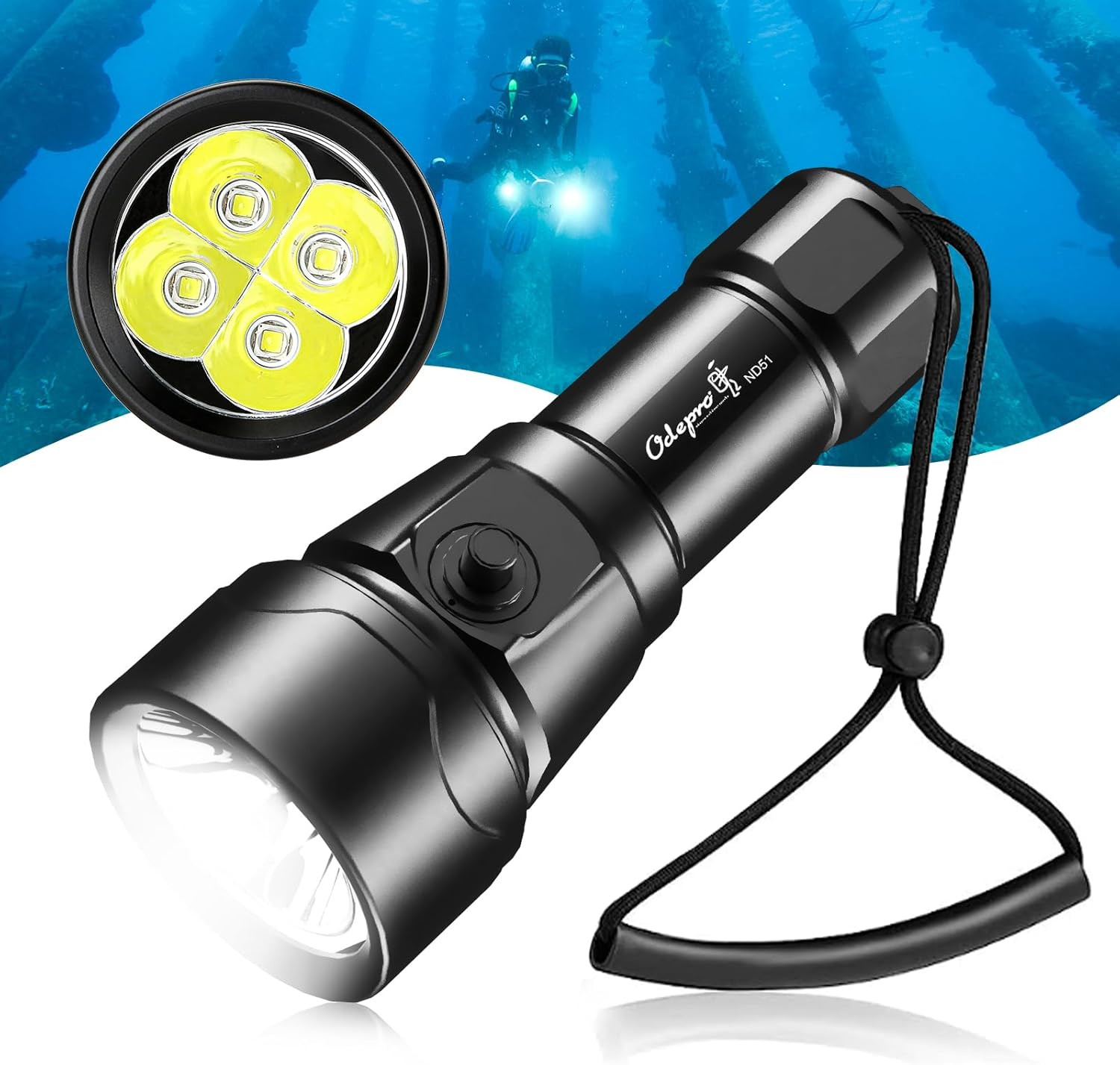 ND51 2500 Lumens Super Bright Dive Light with 4 Modes, Scuba Diving Torch with B