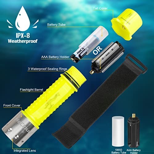 Rechargeable Diving Flashlight – IPX8 Waterproof LED Torch, 3 Modes, 2-Pack for