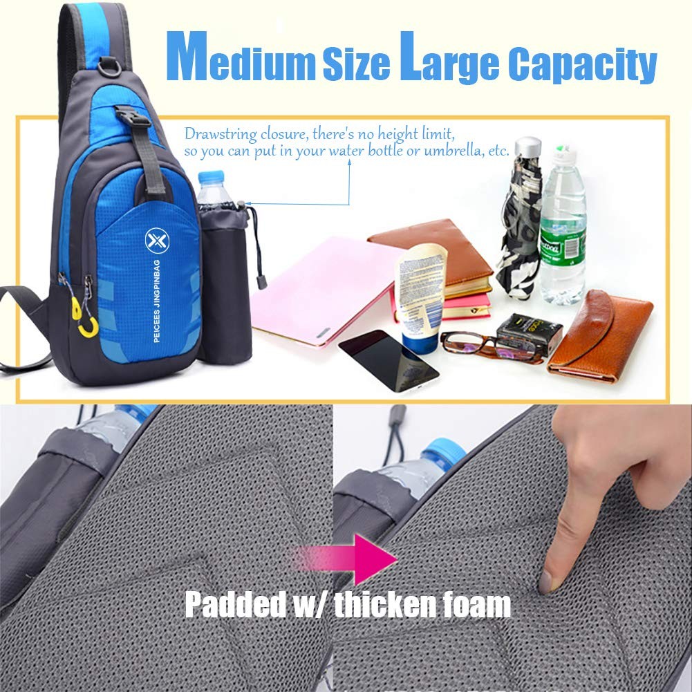 Peicees Chest Crossbody Sling Backpack Bag Travel Bike Gym Medium, Black