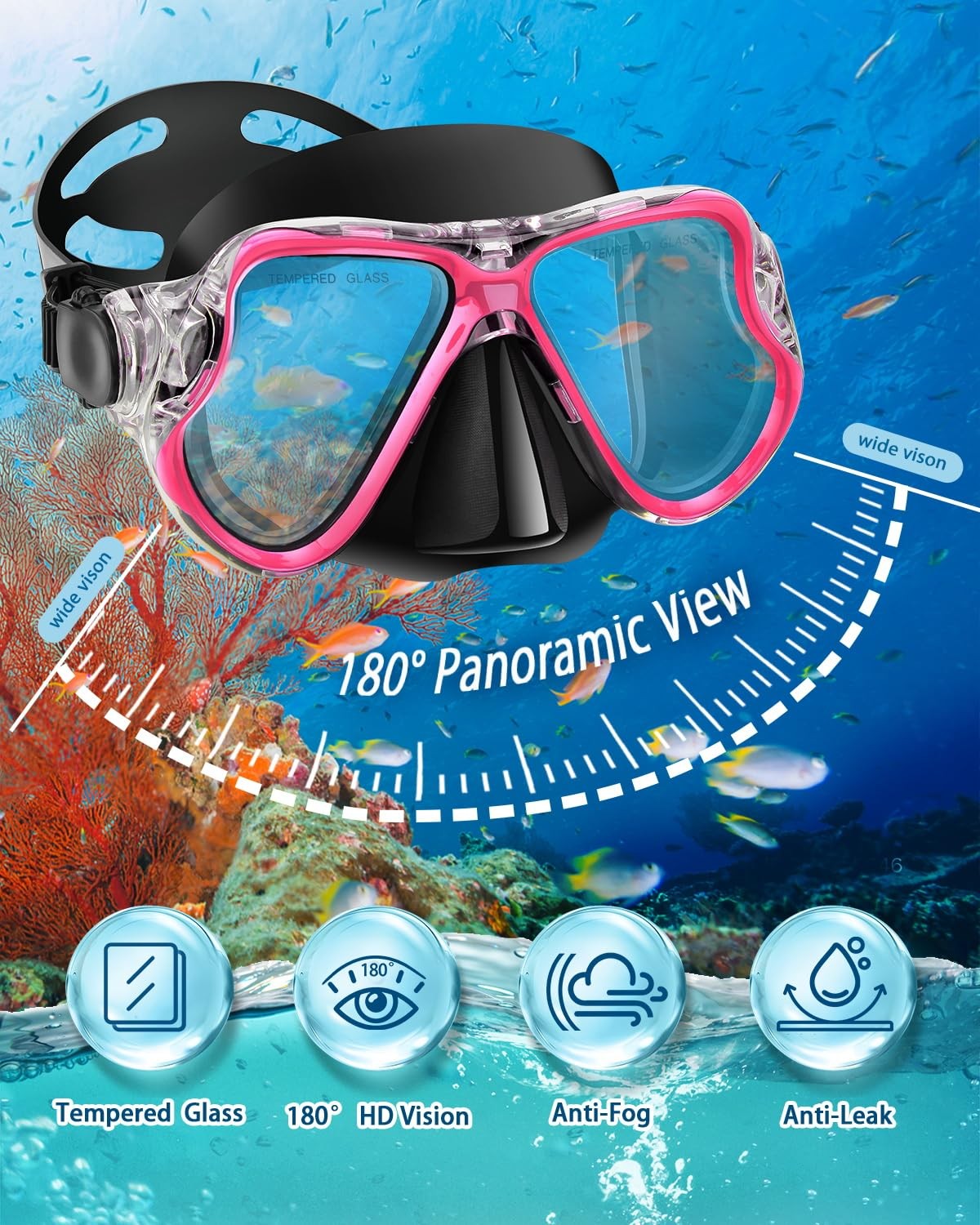 PIYAZI Snorkeling Gear for Adults Kids, Dry Set, Adults, Pink